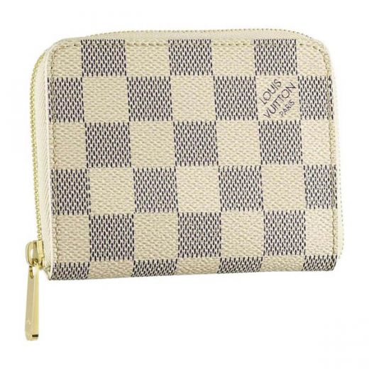 Lady Louis Vuitton Damier Azur Zip Around Canvas Short Wallet U.S. Gift N63069 Model