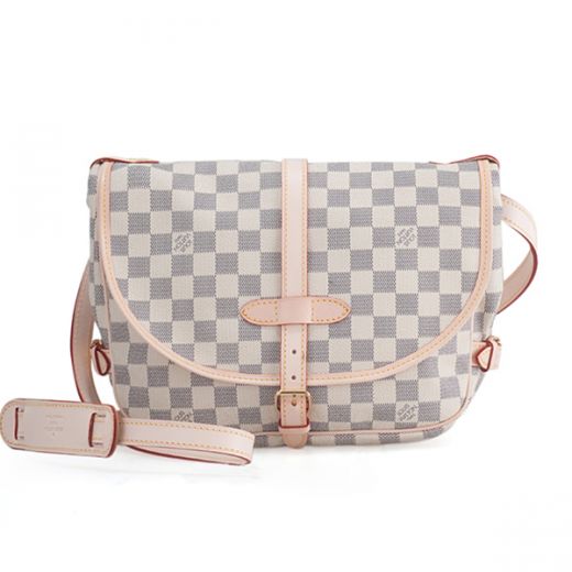 Cheap LV Fashion  Damier Azur Canvas Iconic Checkered-Texture Flip-over Crossbody-Bag  Belt Charms 