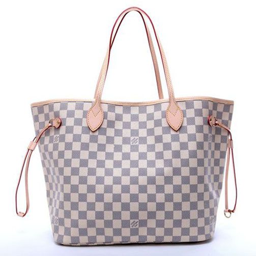 Louis Vuitton Damier Azur Canvas Neverfull Shoulder-Bag Leather Tote Design For Shopper