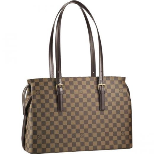 Classic Rep Louis Vuitton  Damier Canvas Checkered-Texture Timeless Hand Bag Light-gold Lock Charms 