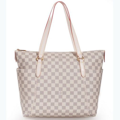 Good Reviews Louis Vuitton Damier Side Opened Pocket Flat Top Handles Ladies White Canvas Totes 