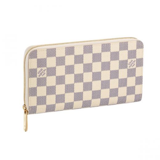 Spring Best Louis Vuitton Damier Belt White Canvas Long Wallet Ladies Yellow Gold Zipper Purse Online 