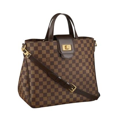 Hot Selling Louis Vuitton Damier Slim Flap & Yellow Gold Turn Lock Design Ladies Brown Cow Leather Tote Bag  