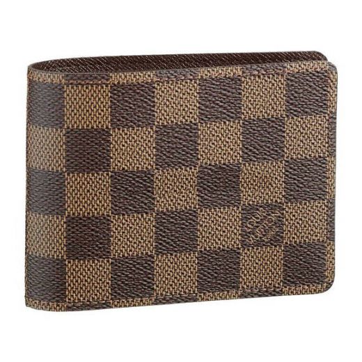 Part Style Louis Vuitton Damier Logo Detail Brown Canvas Short Wallet Unisex Bi-fold Card Bag For Sale 