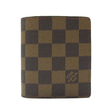 High Quality Louis Vuitton Damier Logo Pattern Brown Unisex Canvas Short Card Bag Bi-fold Wallet For Sale 