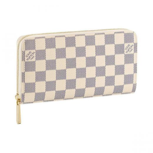 AAA Quality Louis Vuitton Damier Golden Zip-around Closure White Canvas Long Wallet For Womens  