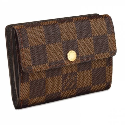 Louis Vuitton Damier High End Brown Canvas Yellow Gold Hardware Ladies Short Flap Wallet Price Online 