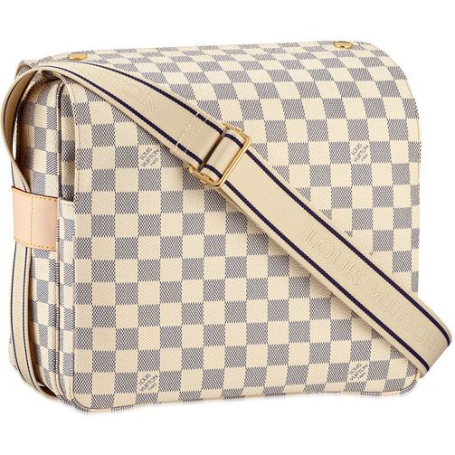 High Quality Louis Vuitton Damier Logo Pattern Blue Detail Unisex White Canvas Flap Messenger Bag 