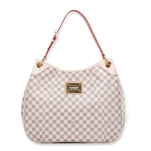 New Arrival Louis Vuitton Damier Red Belt Top Handle Yellow Gold Hardware White Canvas Tote Bag 