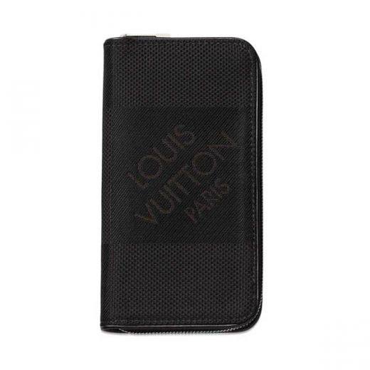 2022 Classic Louis Vuitton Damier Geant Large Pattern Design Mens Black Canvas Long Zipper Wallet 