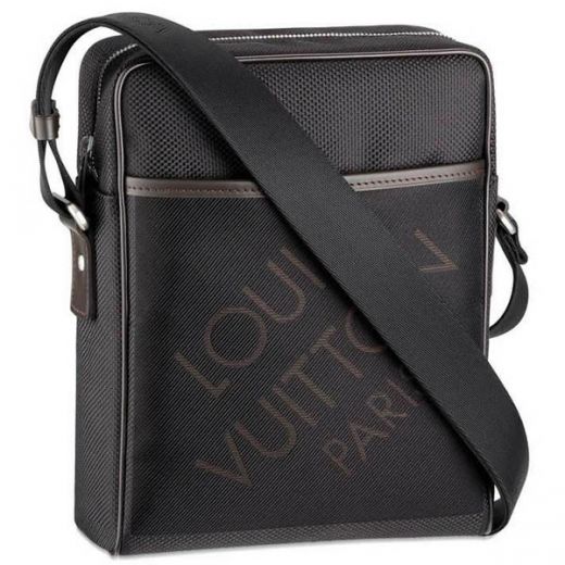 Unisex Most Fashion Louis Vuitton Damier Geant Big Letter Pattern Brown Leather Detail Black Canvas Messenger Bag 