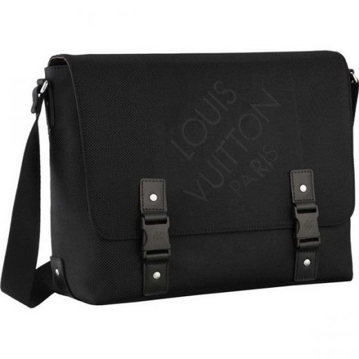 Low Price Louis Vuitton Damier Geant Black Buckle Design Unisex Black Canvas Flap Messenger Bag 