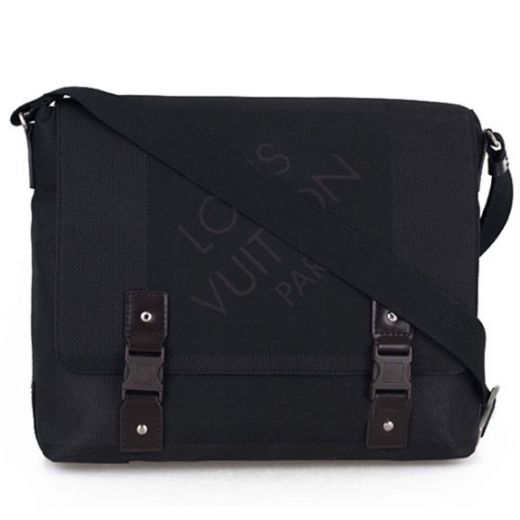  Louis Vuitton Damier Geant Brown Belt & Buckle Style Ladies Black Canvas Logo Pattern Flap Messenger Bag 