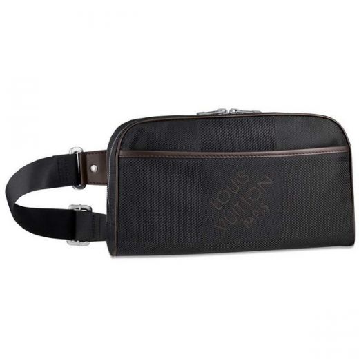 High Quality Louis Vuitton Damier Geant Unisex Silver Double Pull Zipper Black Canvas Belt Bag 