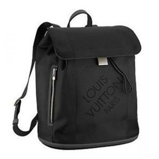 Latest Louis Vuitton Damier Geant Side Zipper Design Logo Pattern Mens Black Canvas Flap Backpack  