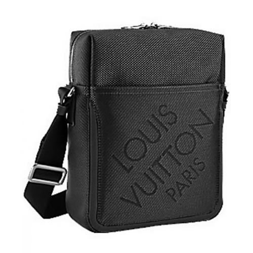 Unisex Top Sale Louis Vuitton Damier Geant Double Pull Zipper Black Canvas Logo Pattern Messenger Bag 
