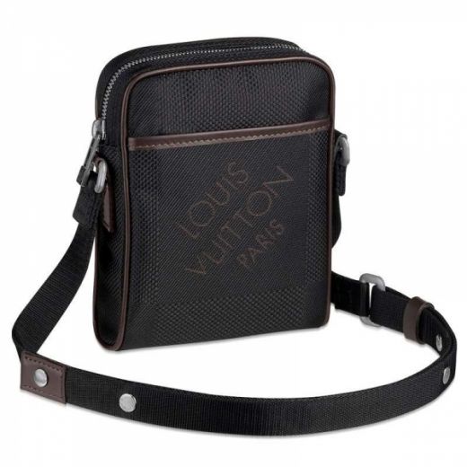 Best Louis Vuitton Damier Geant Logo Pattern Brown Leather Trimming Unisex Black Canvas Messenger Bag