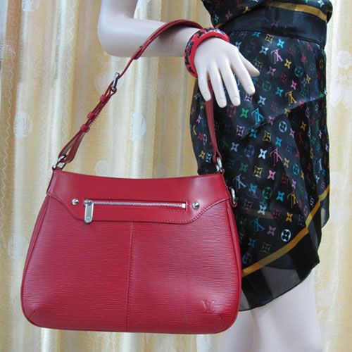 Latest Louis Vuitton Red Epi Leather Silver Zipped Pocket Belt Shoulder Handle Ladies 2way Tote Bag 