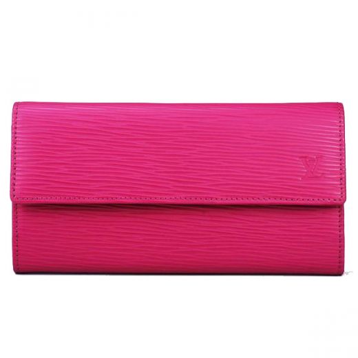 Summer Latest Louis Vuitton Epi Leather Classic Logo Pattern Long Pink Flap Wallet For Womens