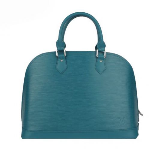 Unique Peacock Blue Louis Vuitton Alma EPI Leather Tote Bags Flat Bottom With Protective Studs Online Sale