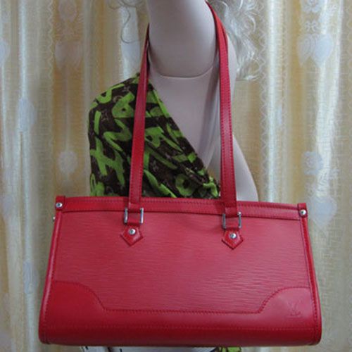 Celebrity Style Louis Vuitton Red Epi & Smooth Leather Double Flat Top Handles 2way Tote Bag For Ladies 