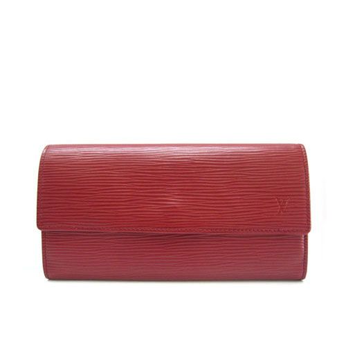 Spring Fashion Louis Vuitton Epi Leather Silver Zipper Coin Pocket Ladies Red Long Flat Wallet HK