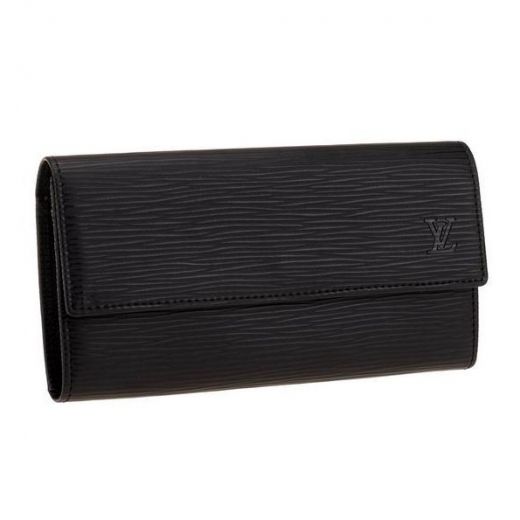 Spring New Louis Vuitton EPI Leather LV Logo Printing Black High End Long Flap Wallet For Ladies 