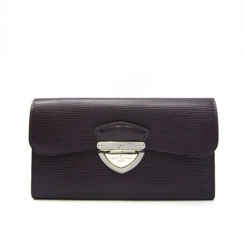 Top Sale Louis Vuitton Epi Leather Silver Buckle Purple Lining Females Modena Long Tri-fold Wallet Sale 