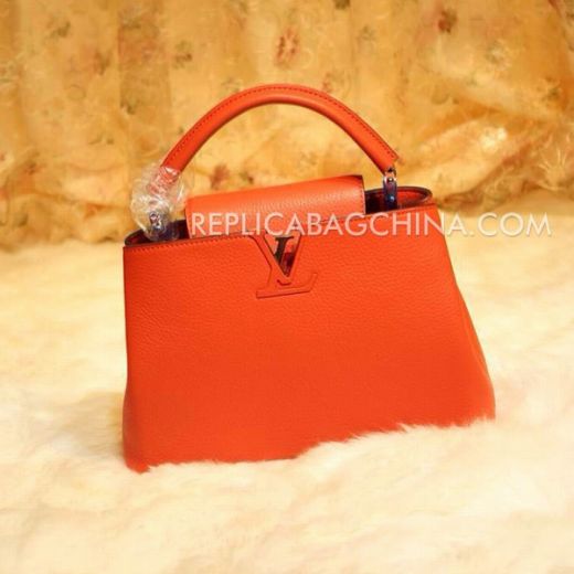 Good Quality Louis Vuitton Capucines Orange Grainy Leather Matte Silver Hardware Ladies Single Handle Crossbody Bag