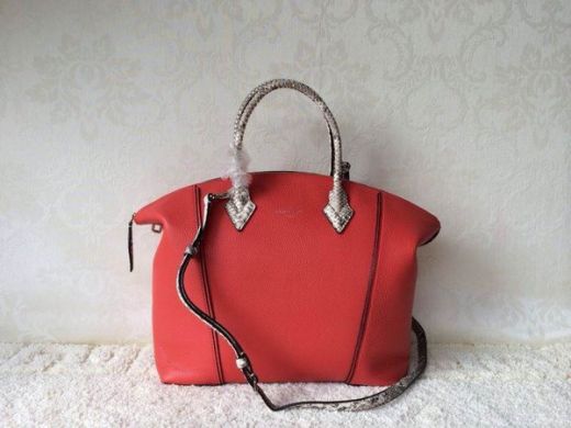 Spring Popular Louis Vuitton Python Leather Detail Toron Top Handle Ladies Red Calfskin Leather Crossbody Bag