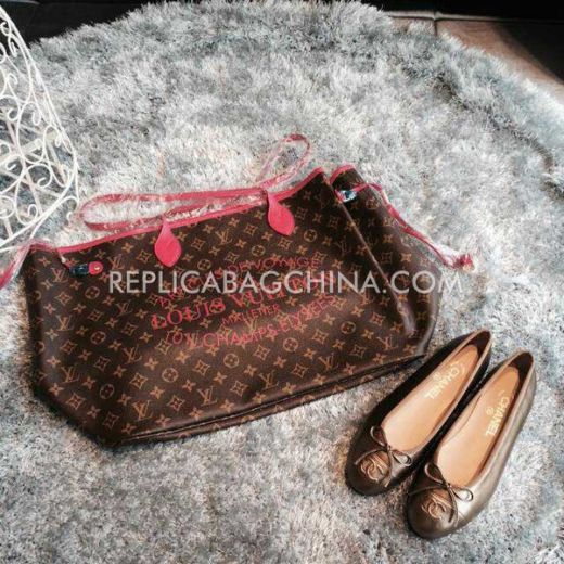 Top Sale Louis Vuitton Neverfull Brown Monogram Genuine Leather Pink Detail Ladies Tote Bag For Sale Paris 