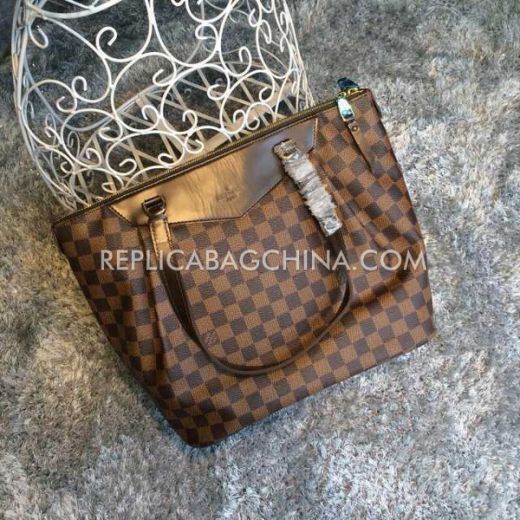 Louis Vuitton Damier Yellow Gold Zipper Opening Brown Monogram Calfskin Leather Tote Bag For Ladies Online
