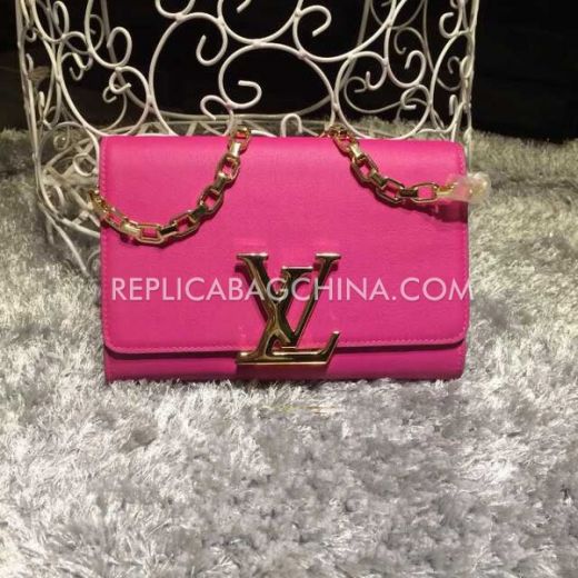 Top Sale Louis Vuitton Louise Yellow Gold Chain Shoulder Strap  LV Buckle Womens Rose Calfskin Crossbody Bag