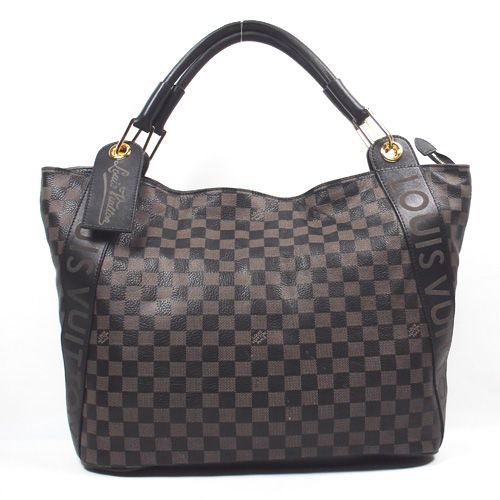 Best Quality Louis Vuitton Damier Logo Pattern Base Yellow Gold Hardware Ladies Brown Cow Leather Tote Bag 