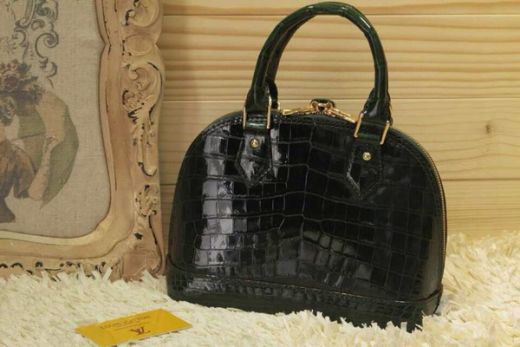 Most Classsic Louis Vuitton Alma Yellow Gold Double Zipper Opening Crocodile Leather Ladies Green Tote Bag 