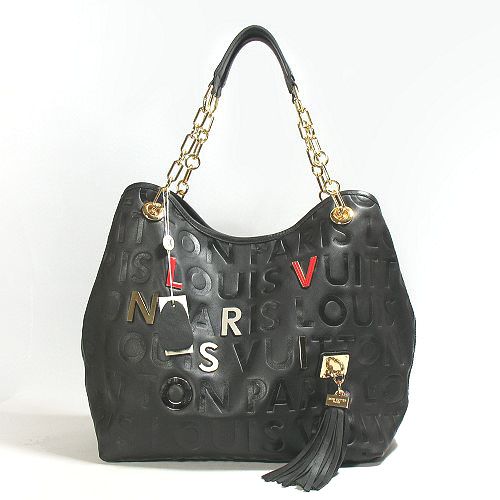 Louis Vuitton Red LV Accessories Link Chain Top Handles Black Cow Leather Ladies Tassel Tote Bag 