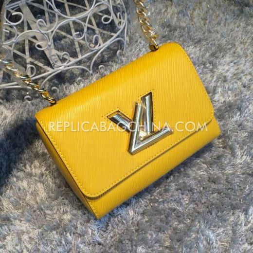  Louis Vuitton Silver LV Twist Yellow Gold Link Chain Shoulder Strap Ladies Yellow Calfskin Leather Chain Bag