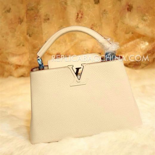 Hot Selling Louis Vuitton Capucines Single Top Handle LV Design Khaki Grainy Leather Flap Tote Bag For Womens 
