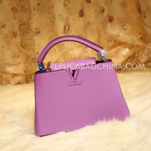 Most Fashion Louis Vuitton Capucine Flower-shaped Snap Button Single Handle Purple Grainy Leather Flap Tote Bag