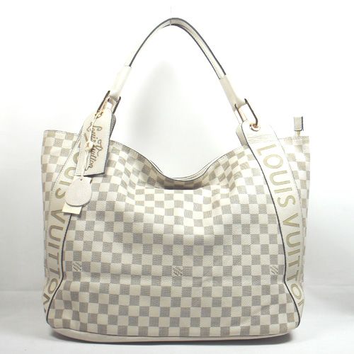 Spring Louis Vuitton White Check Style Damier Logo Pattern Base Yellow Gold Hardware Tote Bag For Womens 