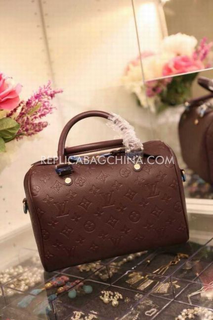 Celebrity Louis Vuitton Yellow Gold Zipper Top Rounded Handle Ladies Brown Leather Monogram  Handbag