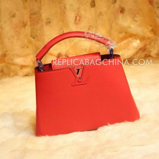 High Quality Louis Vuitton Capucines Silver Hardware Two Compartments Womens Red Calfskin Leather Tote Bag Online 
