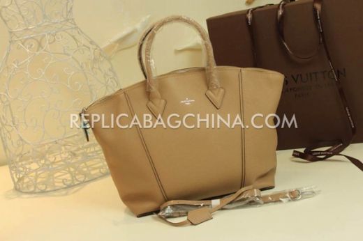 Best Louis Vuitton Rounded Handles Archy Top Ladies Apricot Calfskin Silver Zipper Opening Shoulder Bag 