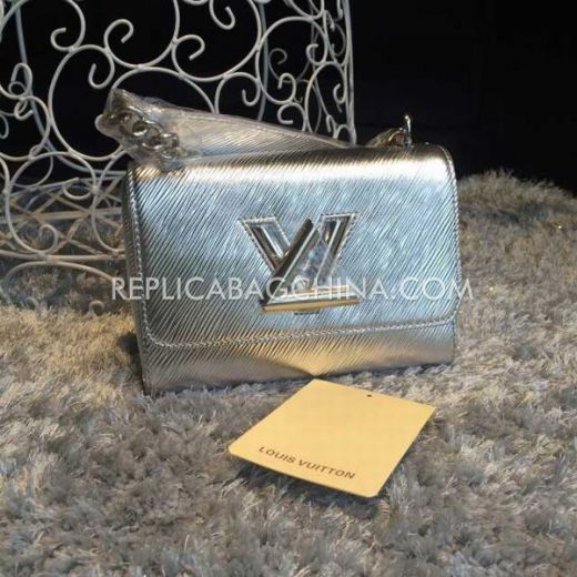 Spring Louis Vuitton LV Twist Link Chain Shoulder Strap Logo Buckle Female Silver Epi Leather Flap Crossbody Bag 