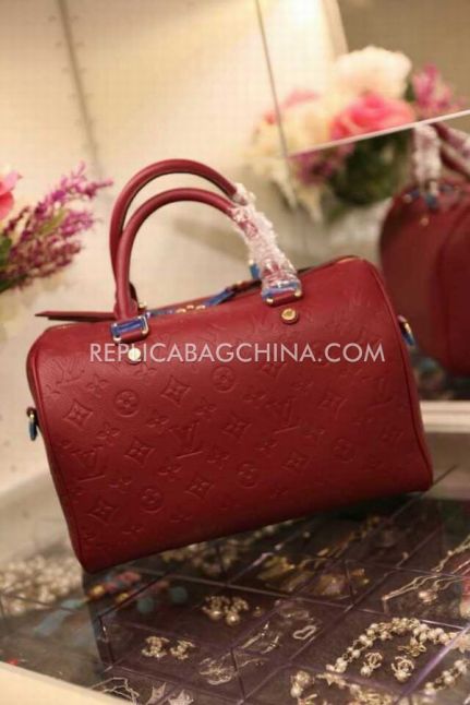 Low Price Louis Vuitton Classic Monogram Style Yellow Gold Hardware Ladies Red Leather Tote Bag 