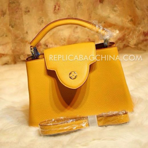 Low Price Louis Vuitton Capucines Yellow Grainy Leather Loud Flip-over Flap Single Top Handle Shoulder Bag For Womens