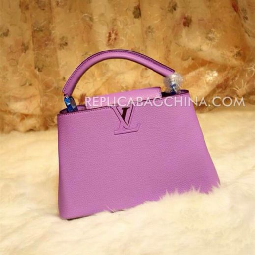 Cheap Louis Vuitton Capucines LV Logo Motif Detail Single Top Handle Females Purple Grainy Leather Crossbody Bag 