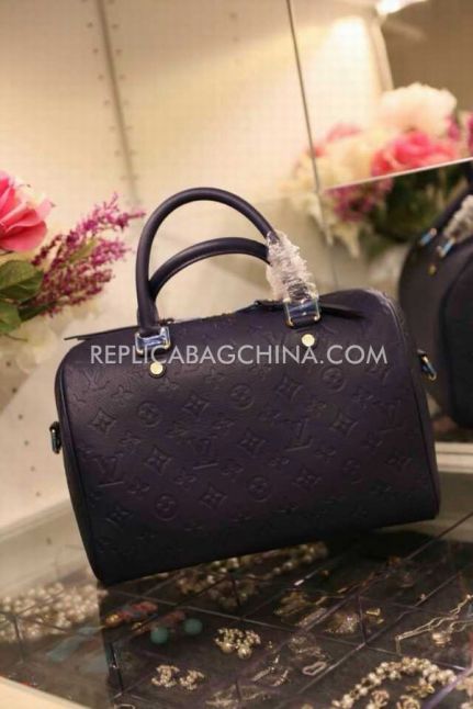 Best Quality Louis Vuitton Rounded Top Handles Monogram Design Black Leather Double Zipper Ladies Boston Bag 