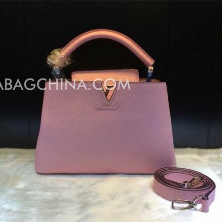 Spring Fashion Louis Vuitton Capucines Single Top Handle LV Logo Motif Pink Grainy Leather Females Shoulder Bag 