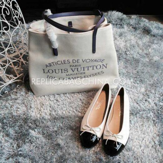 Cheap Louis Vuitton Slim Handles Letter Pattern Side Snap Button Ladies Grey Canvas Clone Shoulder Bag 